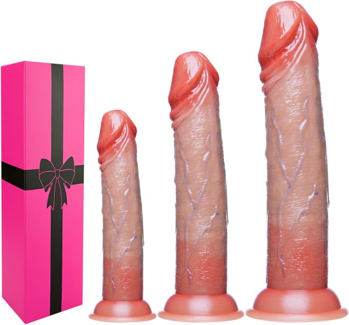 3-teiliges realistisches Silikon-Dildo-Set für Anfänger (klein, mittel, groß) – G-Punkt-Saugnapf-Dildo für anale & vaginale Lust, tragbarer Penis-Analplug, Erwachsenen-Sextoy für Lesben und Schwule