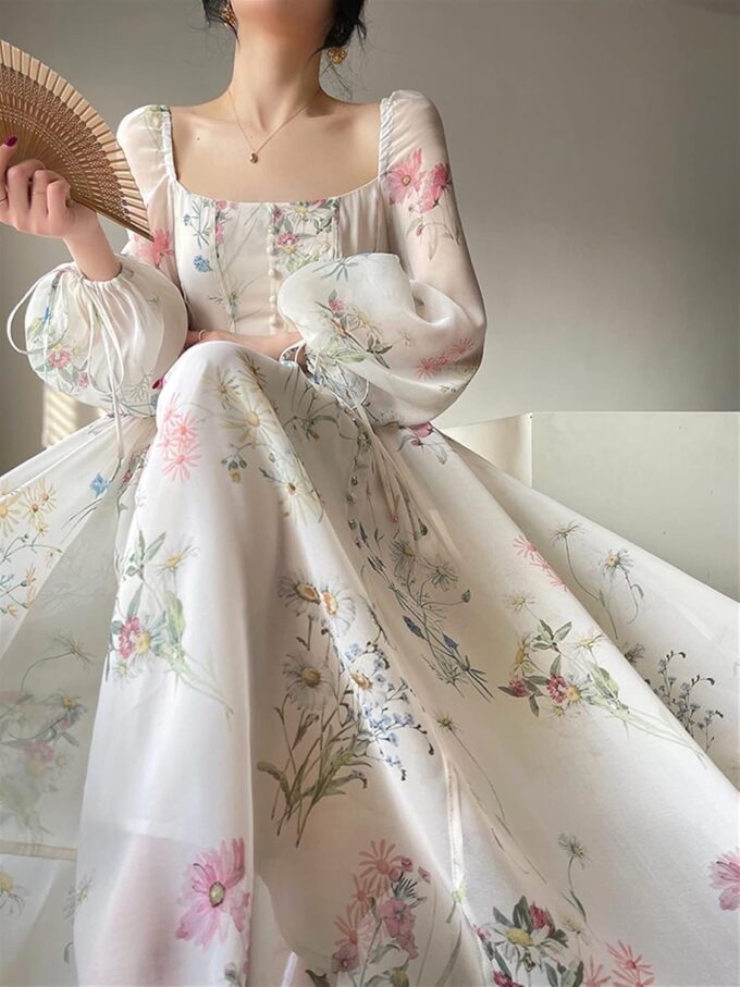 Women's Tea Break French Dresses Printed Thin Fairy Long Dress 2025 New – Bild 5