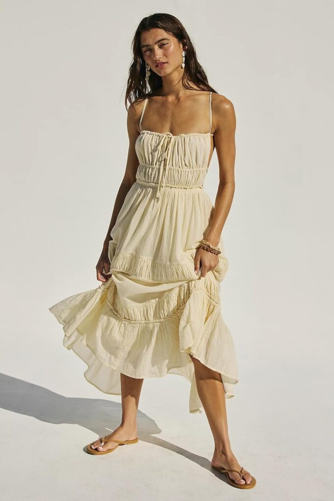 ForeMode Summer Deep V Neck Bohemian Women Mini Short Dress Backless Beach Boho Dress – Bild 2