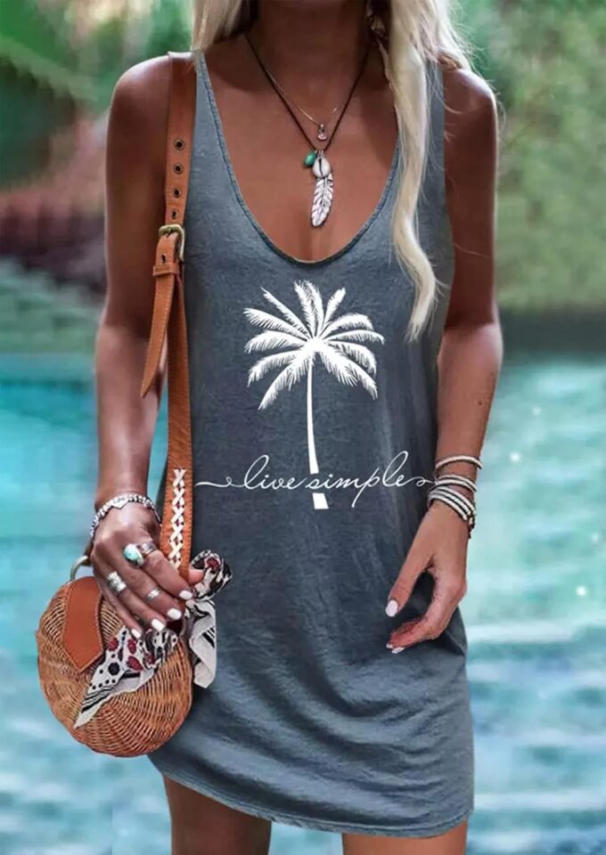 Live Simple Coconut Tree Sleeveless Dress Sunshine Sand Beach Women's Summer Casual V Neck Mini Dress – Bild 2