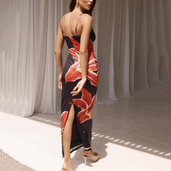 Womens Summer Casual Floral Dresses Spaghetti Strap Bodycon Maxi Beach Dress Elegant Evening Party Long Dresses – Bild 3