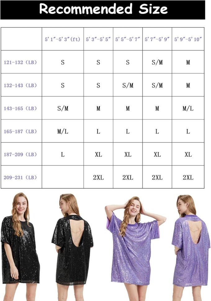 Sequin T-Shirt Dress Sparkly Short Sleeve Party Club Dress Women Sexy Casual Shinny Backless Shirt Dresses – Bild 2
