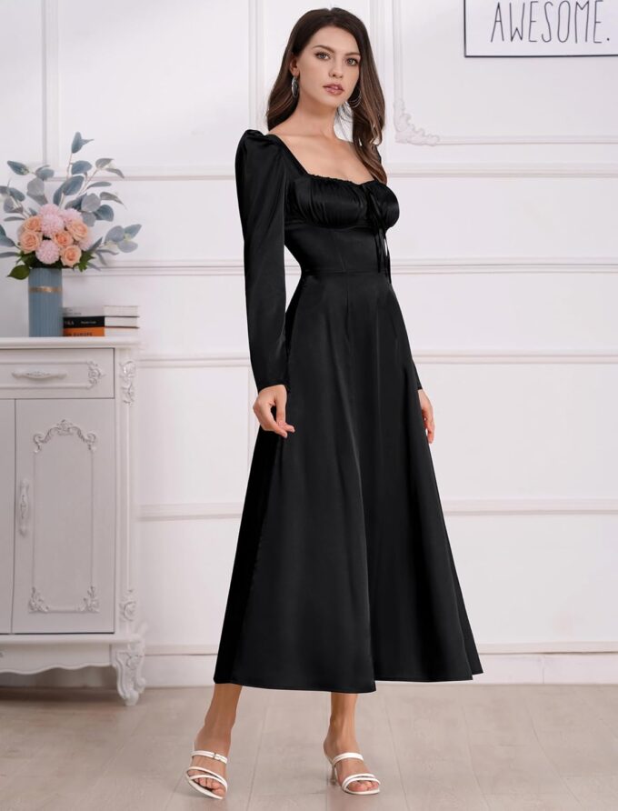 ODIZLI Women Satin Long Corset Dress Long Sleeve Midi Dresses for Wedding Guest Party Bridesmaid Dresses – Bild 2