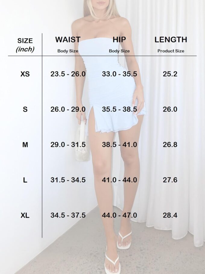 Women Bodycon Tube Mini Dress Mesh Ruched Slit Going Out Dress Sexy Summer Short Rave Club Cocktail Party Dresses – Bild 6