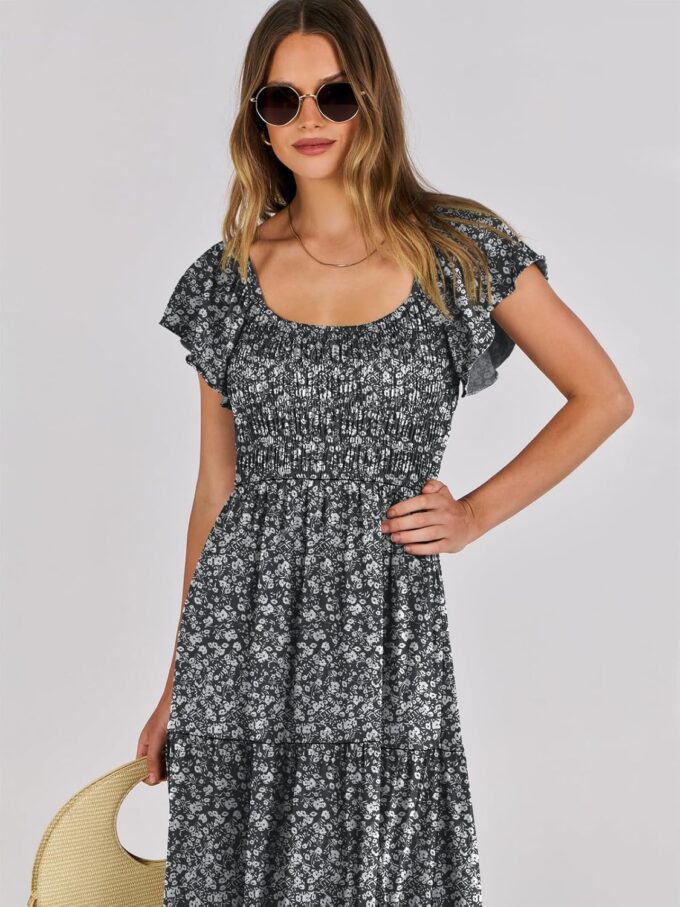 ANRABESS Women’s Casual Summer Maxi Dress Flutter Short Sleeve Scoop Neck Smocked A Line Flowy Beach Vacation Long Dresses – Bild 5