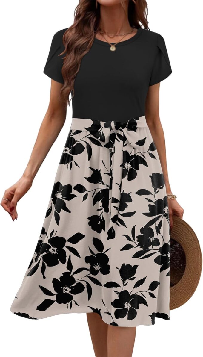 Zeagoo Womens Midi Dress Summer Short Sleeve Dress with Pockets 2025 Casual Floral T-Shirt Dress Flowy Beach Sundress – Bild 3