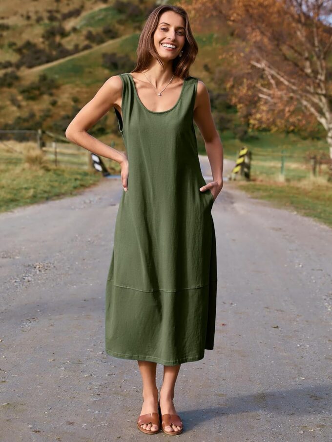 BerryGo Women's Loose Casual Midi Cotton Dresses Sundress Sleeveless Beach Summer Trendy Tank Top Dress with Pockets – Bild 4