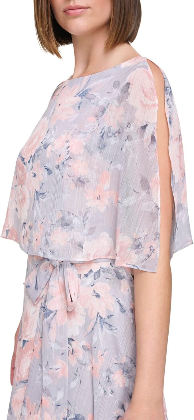 Jessica Howard Women's Floral Mini Cape – Lurex Chiffon Fit & Flare Wedding Guest Dress – Bild 4