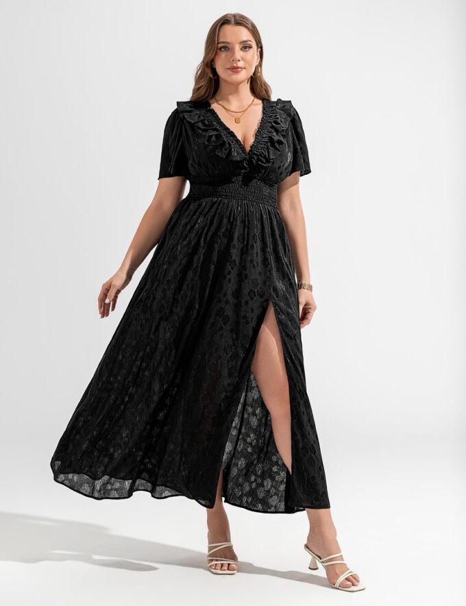 Womens Chiffon Summer Maxi Dress 2025 Boho V Neck Empire Waist Long Flowy Dresses for Wedding Guest – Bild 2