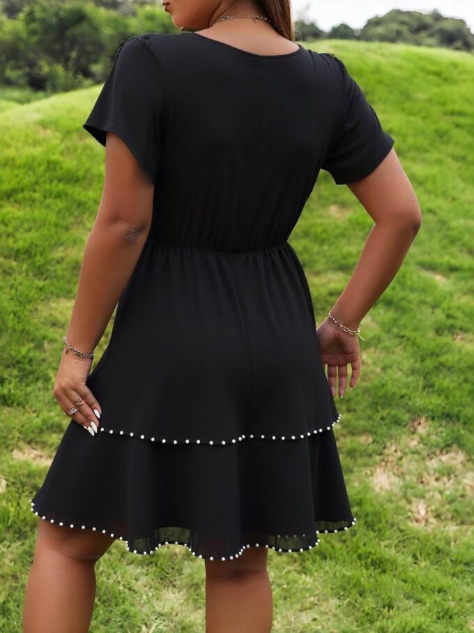 ZNU Plus Size Women’s Cocktail Dresses Studded Draped Double Hem Prom Dress Elegant V-Neck Short Sleeve A-Linen Dresses – Bild 7