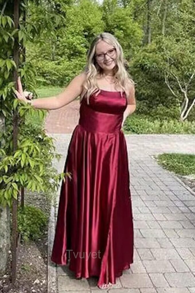 Tvuyet Satin Prom Dresses Long with Pockets Spaghetti Straps A Line Bridesmaid Dresses with Side Slit Ball Gown – Bild 8
