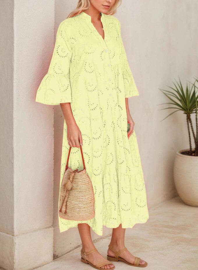 Women's Long Flowy Embroidered Eyelet Tiered Double Lined Loose Fitting Dresses – Bild 5