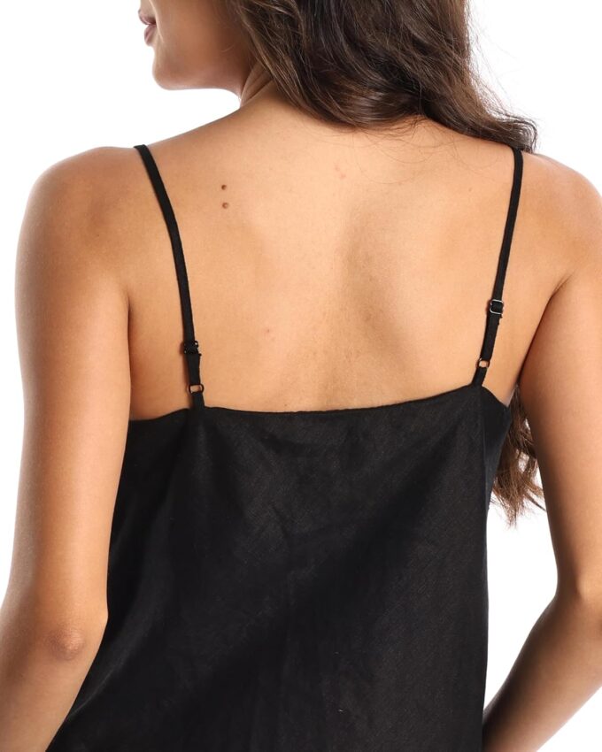 Women's Pure Linen Summer Sleeveless Spaghetti Strap Mini Dress with Lining – Bild 5