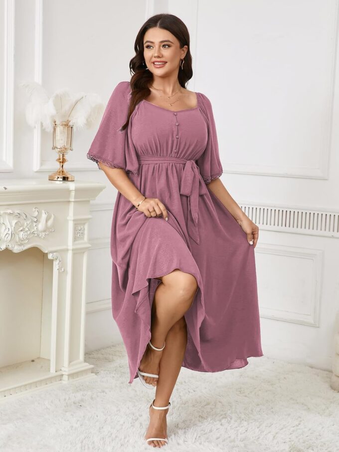 SCOMCHIC Women's Plus Size Formal Maxi Dress Summer Sweetheart Neckline 3/4 Sleeve A Line Flowy Wedding Guest Cocktail Dress – Bild 3