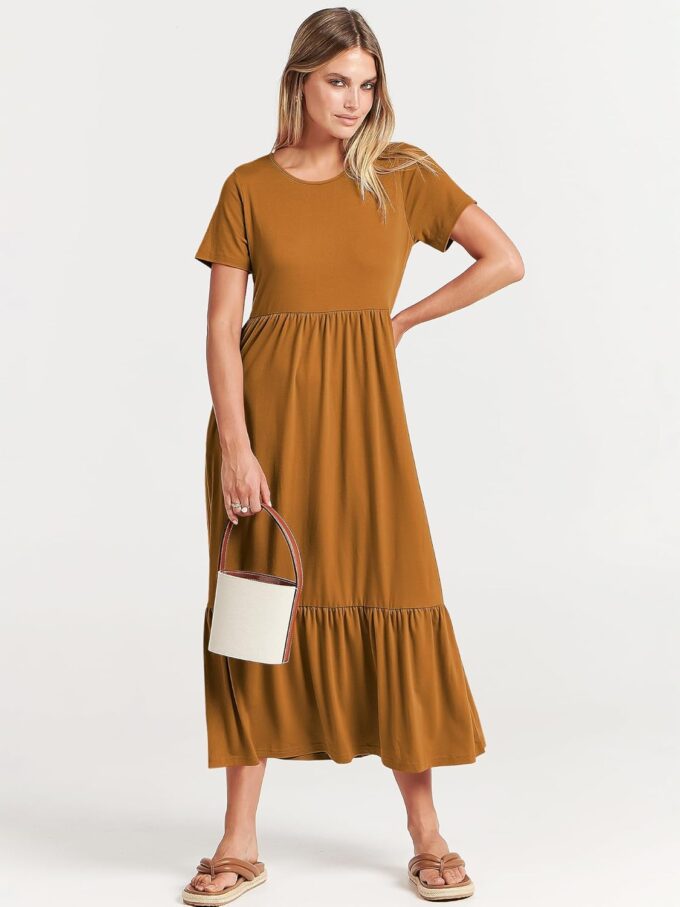 ANRABESS Womens 2025 Summer Casual Maxi Dress A line Tiered Flowy Short Sleeve Crewneck T Shirt Beach Travel Long Dresses – Bild 8