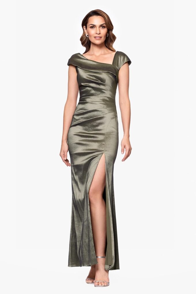 Xscape Women's Sleeveless Asymmetrical Taffeta Neck Gown with Side Slit – Bild 2