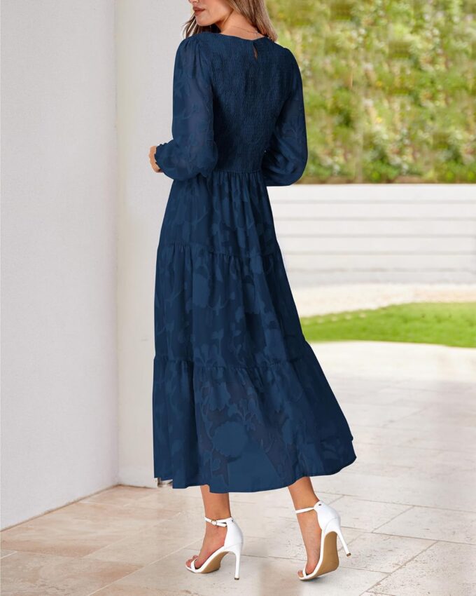 BTFBM Casual Women's 2025 Spring Dresses Elegant Wedding Guest Dress Long Sleeve Floral Midi Dress Flowy Bohemian Long Dress – Bild 7