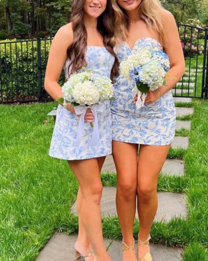 Short Homecoming Dress for Teens Floral Print Prom Dresses Strapless Tight Formal HOCO Dress – Bild 5