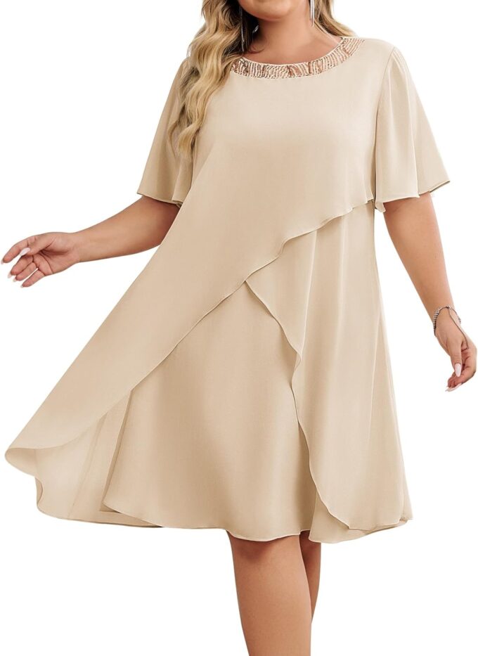 Hanna Nikole Plus Size Women's Dress A-Line Short Ruffle Sleeve Women 2025 Sping Summer Dress Apricot 22 Plus