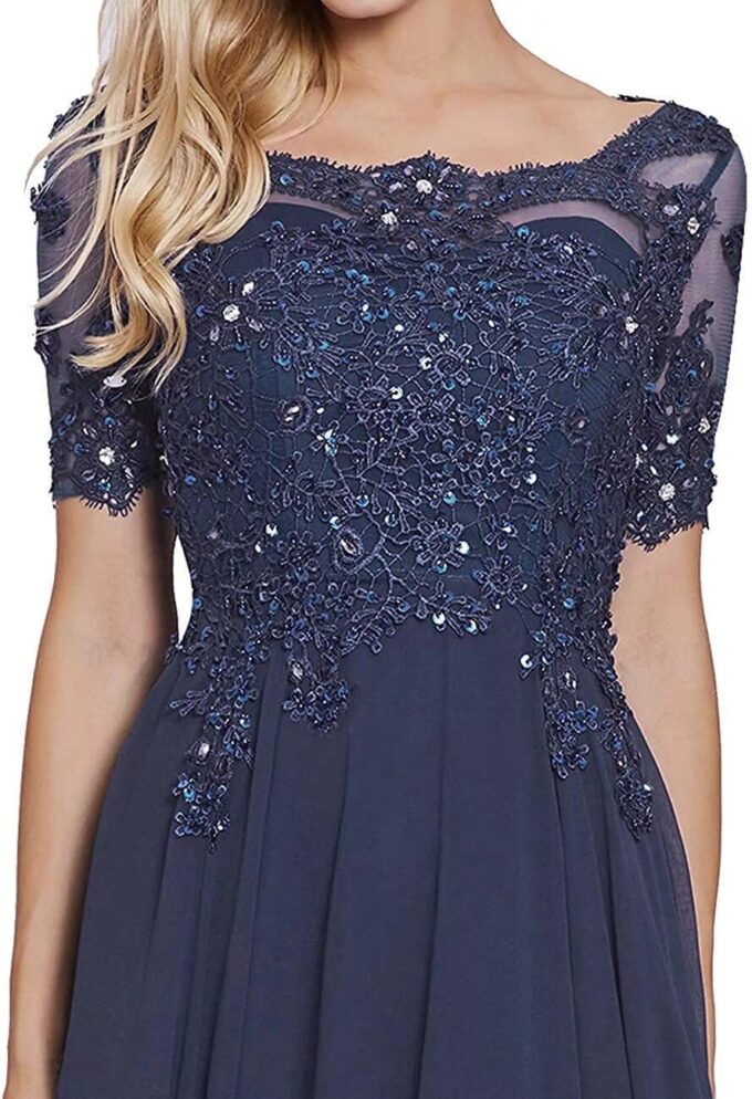 Laces Appliques Mother of The Bride Dresses Short Sleeves Chiffon Formal Evening Dress for Mom – Bild 2