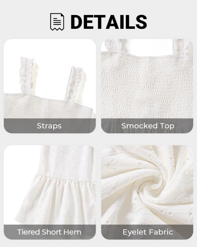 Women’s Plus Size Summer Dresses - Casual Eyelet Square Neck Sleeveless Smocked Ruffle A-Line Cute Short Sundress – Bild 6