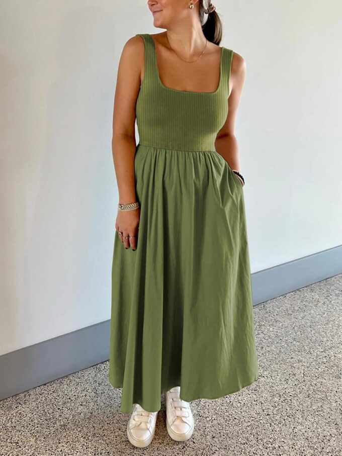 Women's Maxi Dress Summer Sleeveless Swing Sundress Casual Loose Tank Long Dresses with Pockets Army Green S – Bild 3