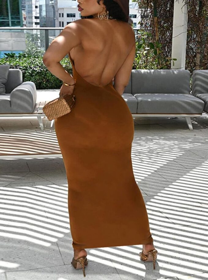 Womens Sexy Bodycon Maxi Dress Halter Deep V Neck Sleeveless Backless Summer Beach Party Clubwear – Bild 3