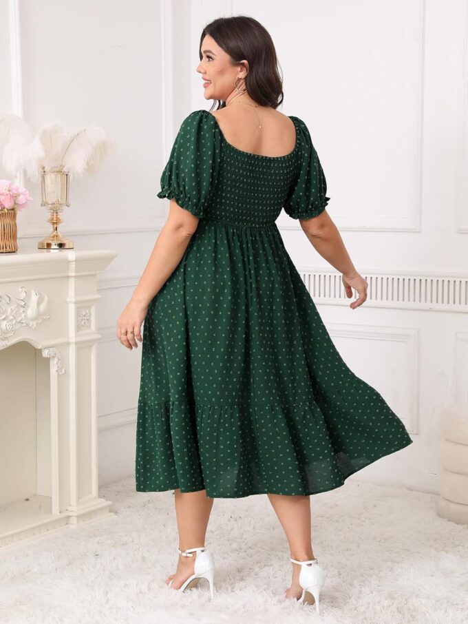 SCOMCHIC Women Plus Size Summer Dress Puff Short Sleeve Smocked Drawstring Ruffle Boho Swiss Dot Casual Midi Dresses – Bild 6