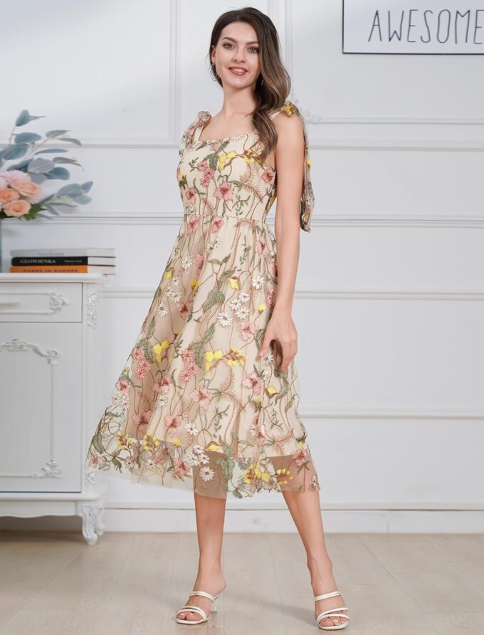 Women's 1950s Retro Dress Sleeveless Bowknot Floral Embroidery Mesh Swing Dress Cocktail Dress – Bild 4