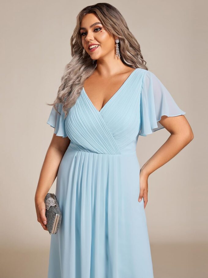Ever-Pretty A Line V Neck Chiffon Short Sleeves High Low Knee Length Plus Size Wedding Guest Dresses for Curvy Women 01923-DA – Bild 5