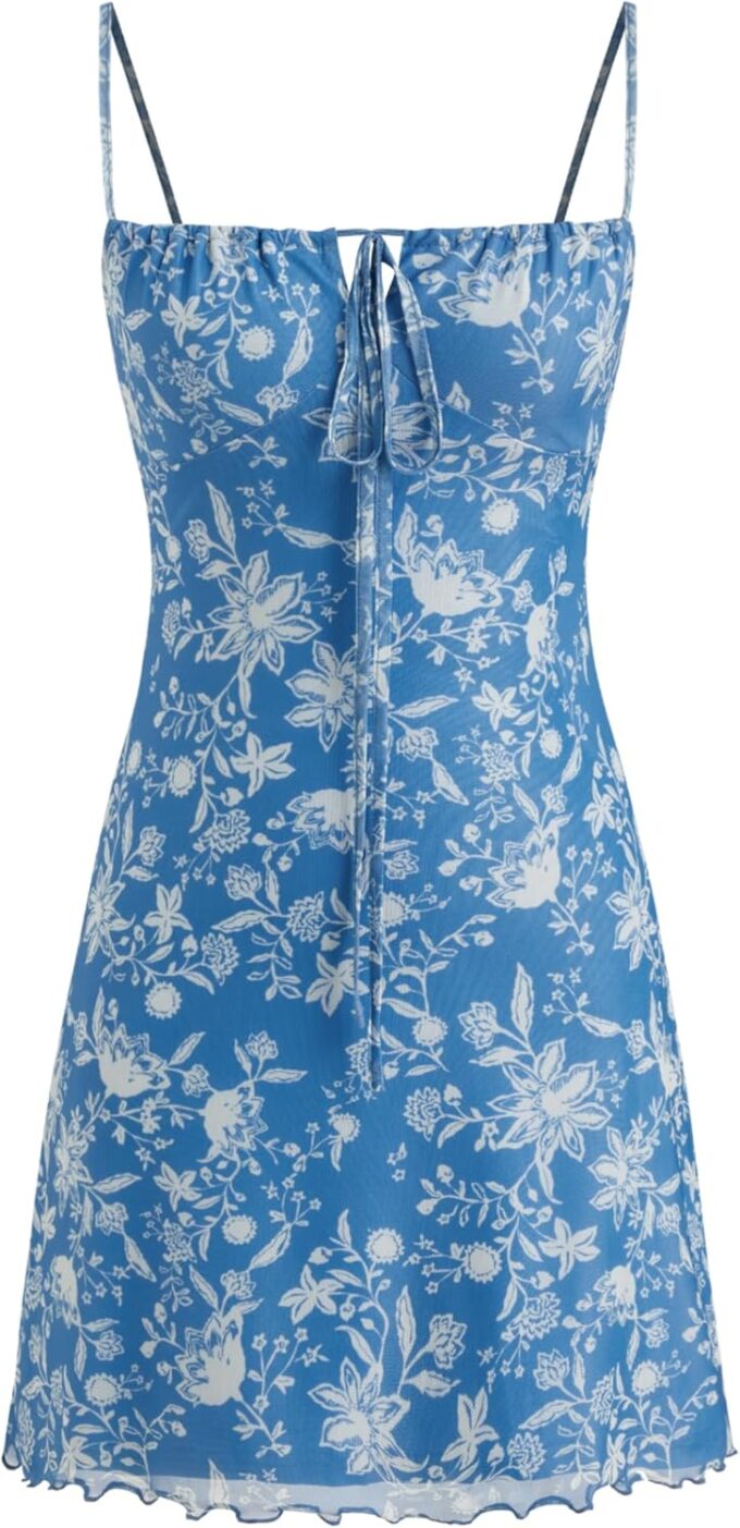 CIDER Summer Floral Mini Dress Casual Cute Vacation Beach Sundress Square Neck Short Dress