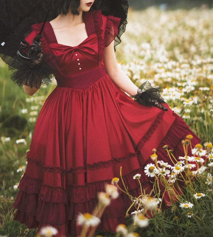 ZZEQYG French Solid Color Elegant Court Dress Short Sleeve Ruffled Big Swing Dresss