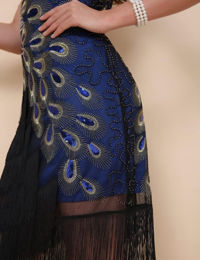 1920s Women Vintage Peacock Sequined Tassel Flapper Party Dress – Bild 4
