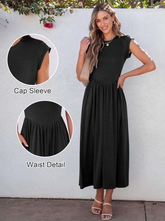 ANRABESS Women Cap Sleeve Maxi Dress Summer Dressy Casual Elegant Fit Flare High Waist Flowy Aline Long Beach Sundress – Bild 2