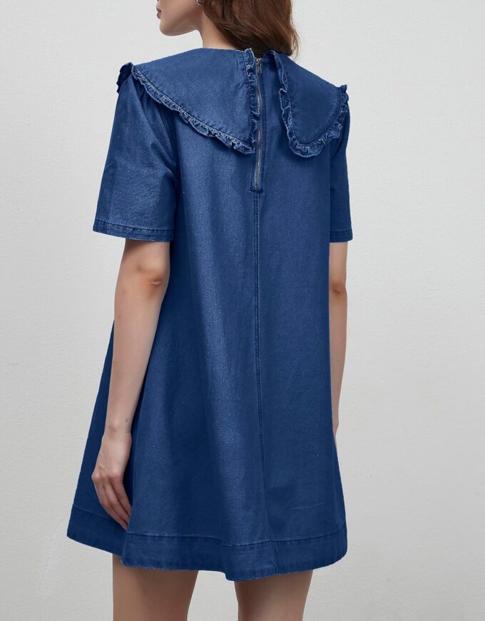 Kedera Womens Denim Mini Dress 2025 Peter Pan Collar Short Sleeve Casual Summer Babydoll Jean Dress with Pockets – Bild 3