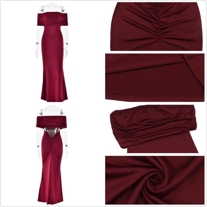 MINGSEECESS Women's Sexy Off Shoulder Backless Maxi Dress Elegant Ruched Sleeveless Long Gown Cocktail Evening Dress – Bild 5