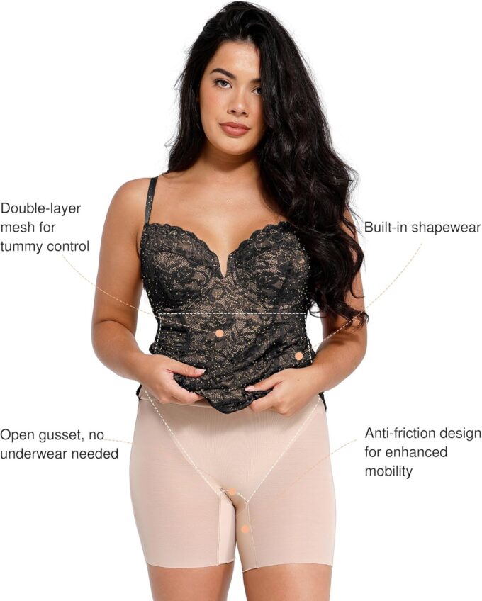 Popilush Lace Cocktail Dresses for Women - Formal Party Corset Shapewear Dress Deep V Neck Midi Dress with Side Slit – Bild 3