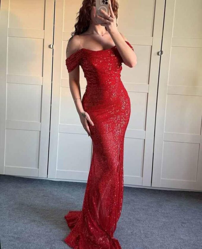 Clothfun Off Shoulder Mermaid Prom Dresses for Women Long Ball Gown with Slit Sparkly Sequin Formal Party Dress CY197 – Bild 4