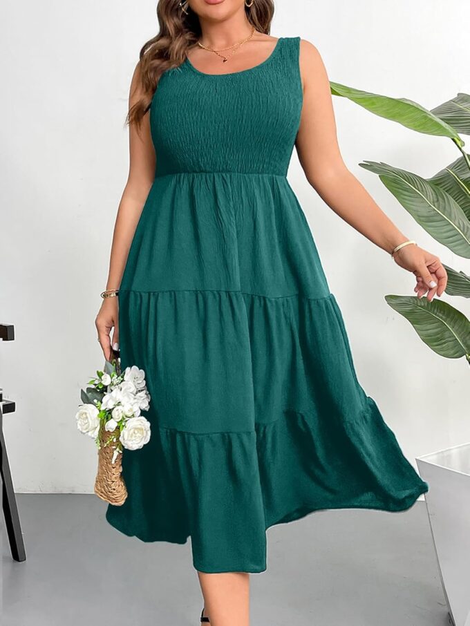 RWJ Plus Size Summer Sleeveless Tank Dress for Women 2025 Smocked Casual Loose Sundress Flowy Beach Tiered Long Midi Dresses – Bild 4