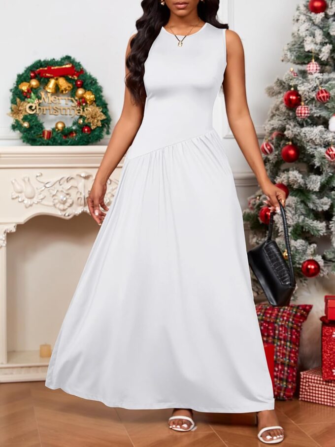 PerZeal Women's Summer Maxi Dress Crewneck Sleeveless Patchwork Knit High Waisted Ruched Tank Flowy Long Formal Dresses – Bild 5
