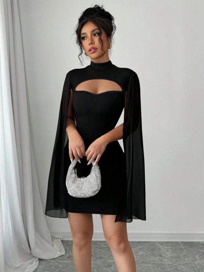 Women's Sequin Cloak Sleeve Dress Mock Neck Cocktail Long Flowy Sleeves for Going Out Fromal Prom Party – Bild 3
