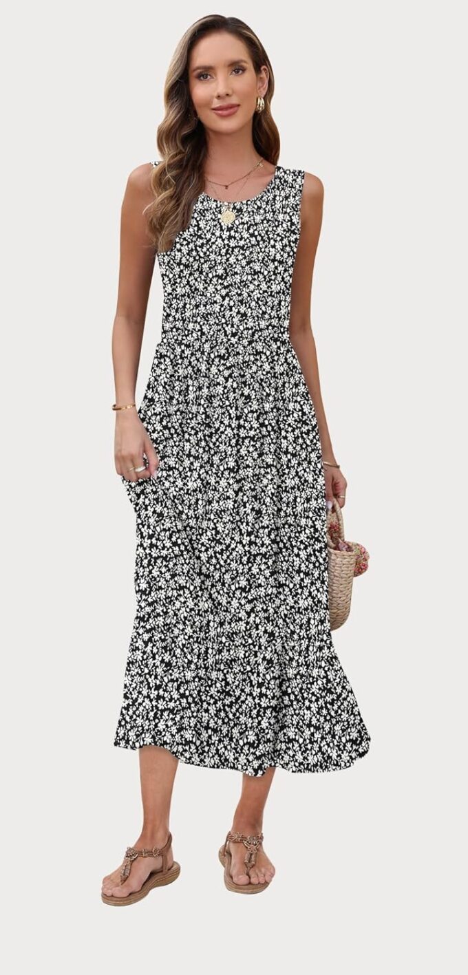 AUSELILY Womens Summer Dresses 2025 Sleeveless Maxi Dress Crewneck Casual Flowy Tiered Sundresses with Pockets – Bild 3