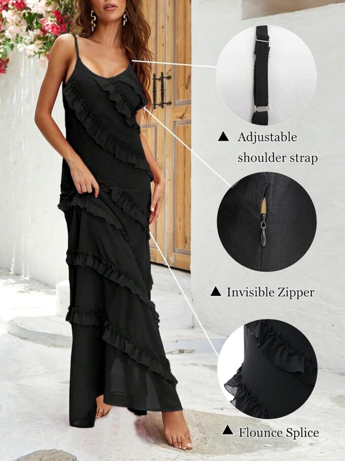 Women's Ruffle Spaghetti Strap Chiffon Dress V Neck Elegant Party Club Bridesmaid's Dresses – Bild 6