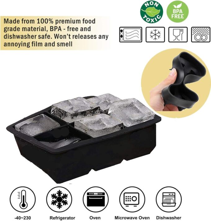 Ice Cube Trays Large Size Flexible 6 Cavity Ice Cube Square Molds for Whiskey and Cocktails, Keep Drinks Chilled (2Pcs) – Bild 2