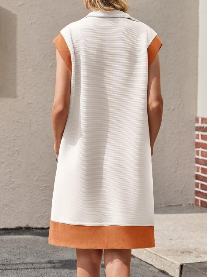 Fisoew Women's Summer Sleeveless Mini Dress Casual Half Zip Cap Sleeve Contrast Loose Sweatshirt Dresses – Bild 4