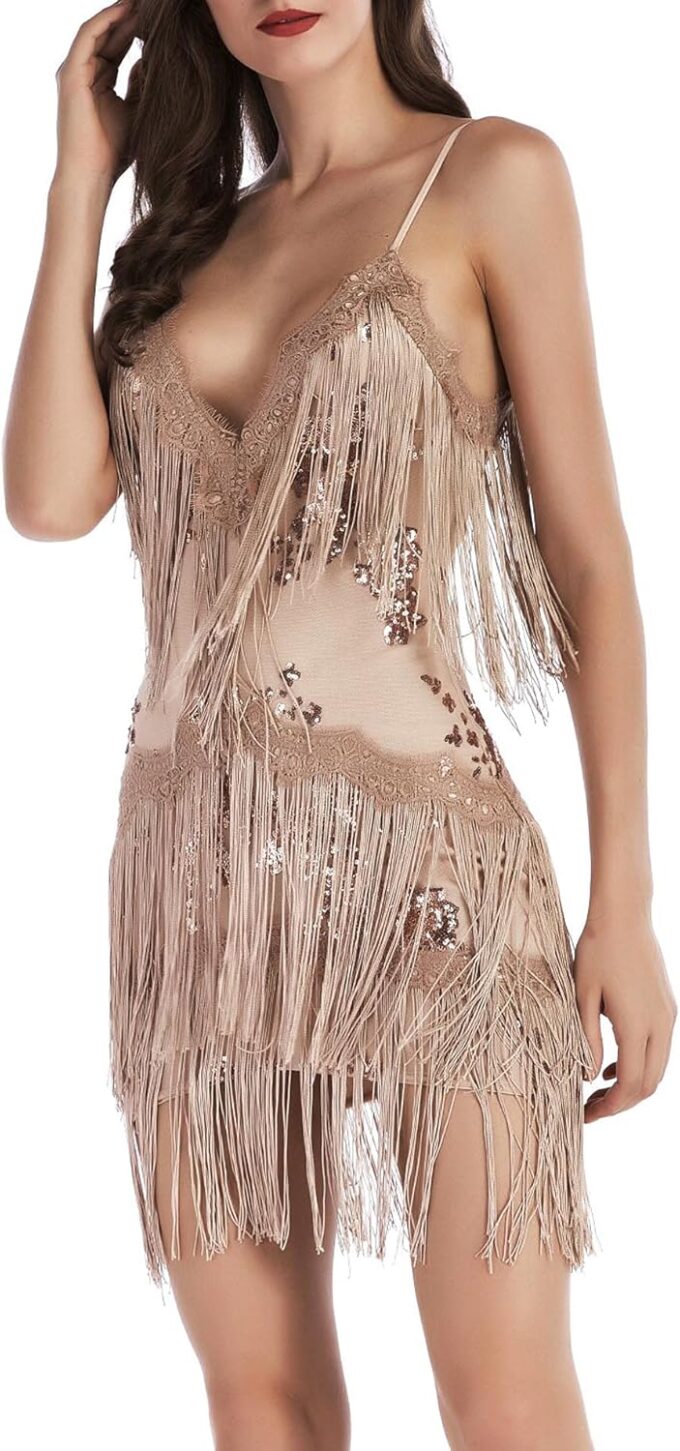 ECDAHICC Women’s Dresses Flapper Dresses 20s Gatsby with All-Over Fringe Mini Dresses