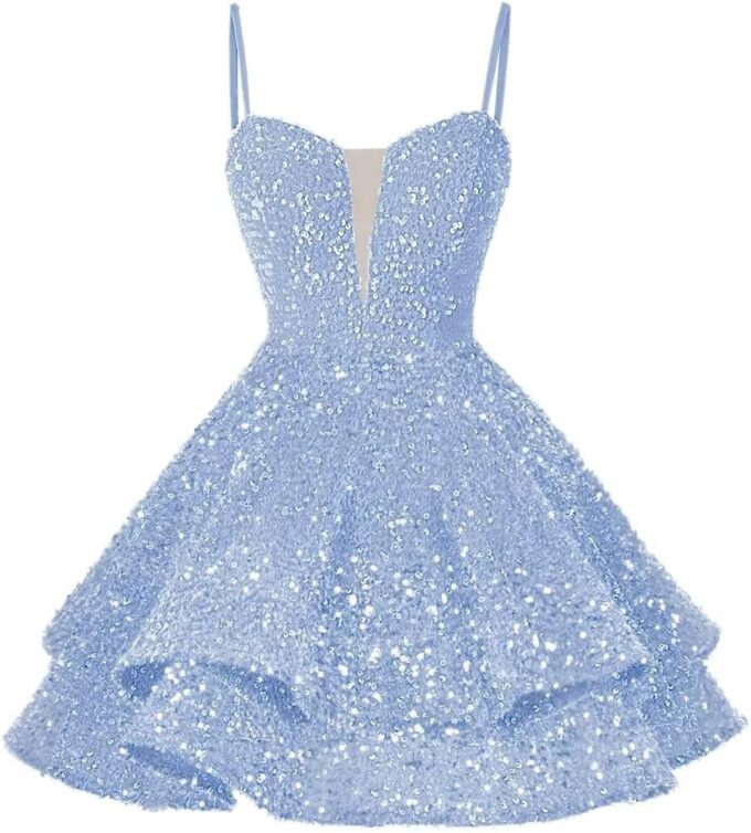RSOETOO Sequin Short Homecoming Dress for Teen Sparkly Prom Dresses Sweet 16 Photo Shoot Cocktail Gowns RO058