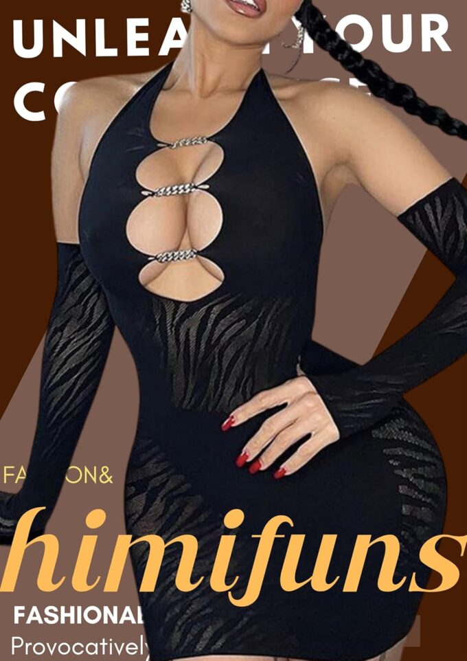 Women Sexy See Through Mesh Bodycon Dress Zebra Print Hollow Out Club Mini Dress – Bild 3
