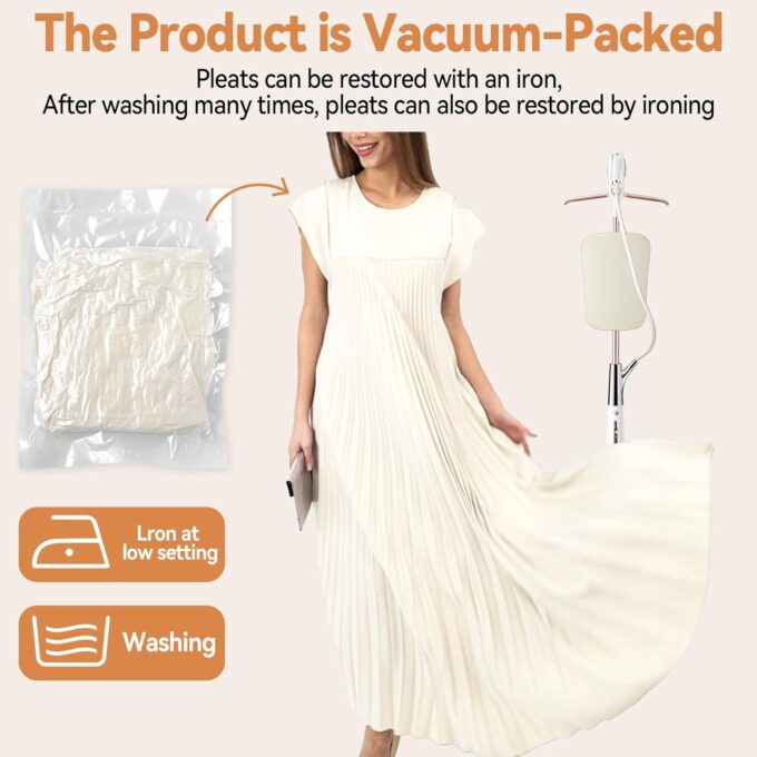 KEOMUD Women Summer Pleated Maxi Dress Casual Short Sleeve Crewneck Flowy Swing Long Dress with Pockets – Bild 5