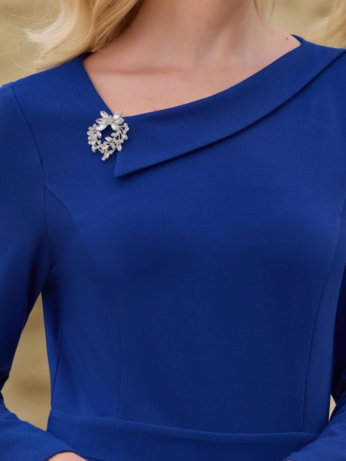Hobemty Elegantes A-Linien-Kleid für Damen, asymmetrischer Ausschnitt, für die Arbeit, ausgestellte Kleider – Bild 4
